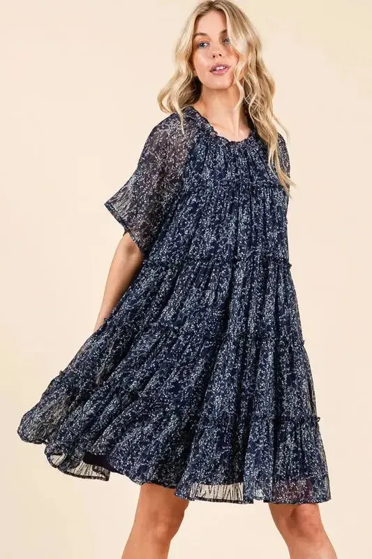 Romantic Ditsy Floral Sheer Ruffle Mini Dress for a Feminine Summer Look