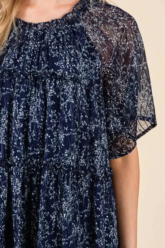 Romantic Ditsy Floral Sheer Ruffle Mini Dress for a Feminine Summer Look