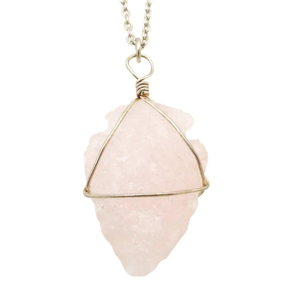 Rose quartz arrowhead necklace