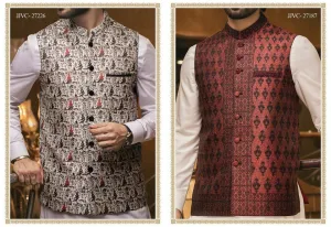 Royal Style Pakistani Waistcoat for Men in Jamawar - Men16