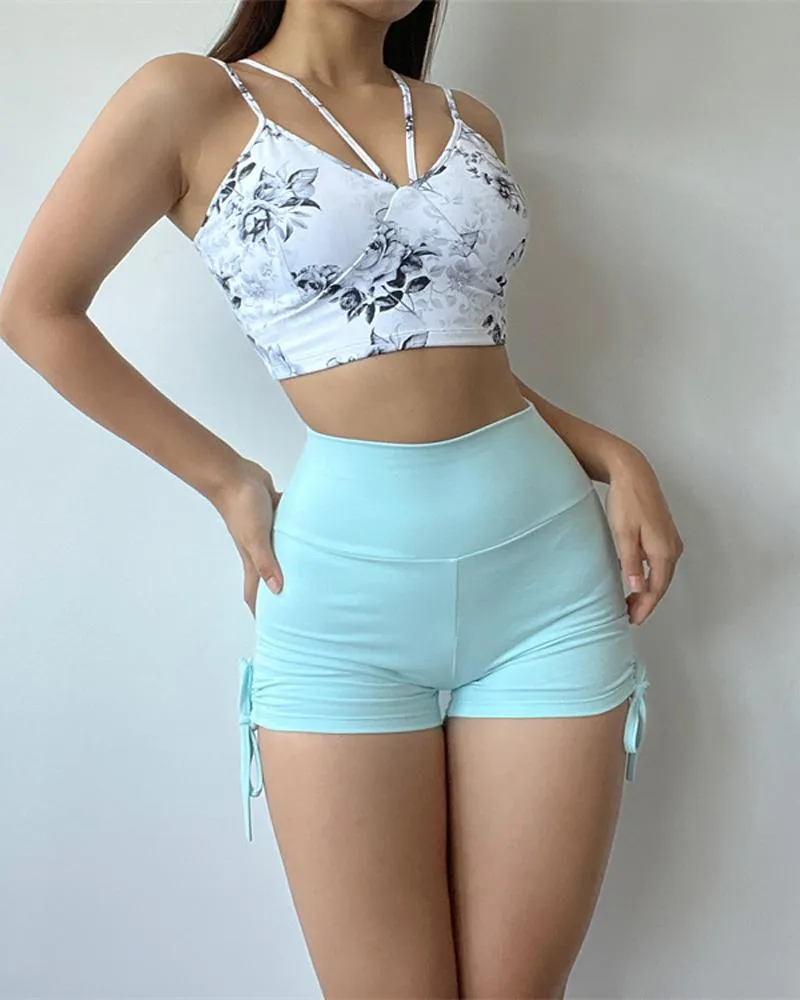 Ruched Drawstring High Waist Active Shorts