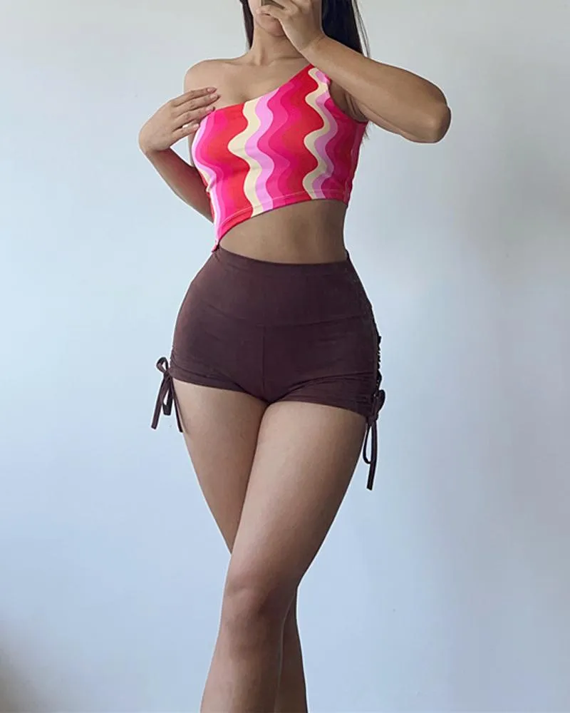 Ruched Drawstring High Waist Active Shorts