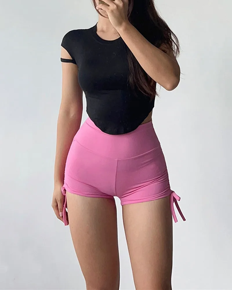 Ruched Drawstring High Waist Active Shorts