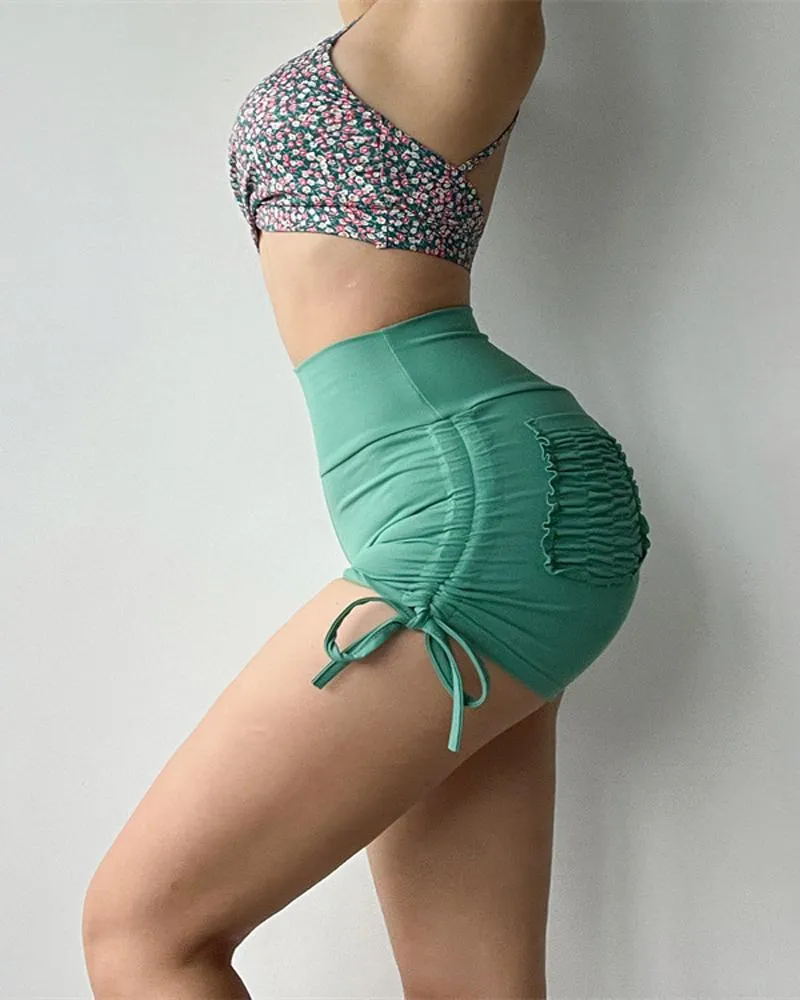 Ruched Drawstring High Waist Active Shorts