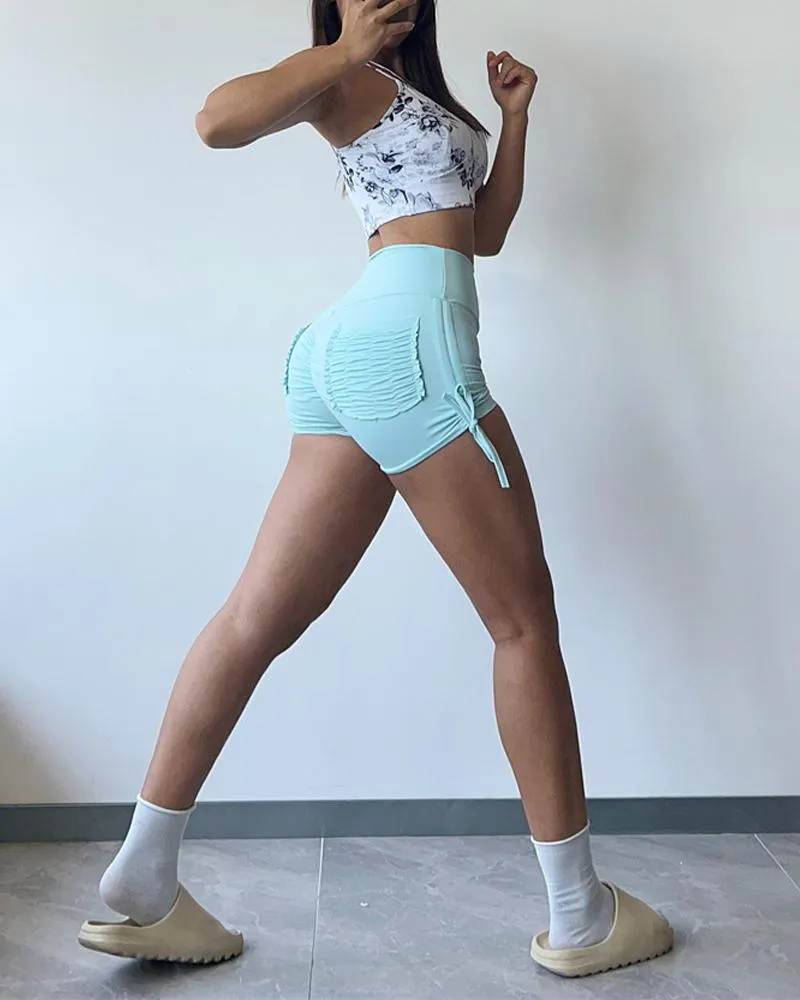 Ruched Drawstring High Waist Active Shorts