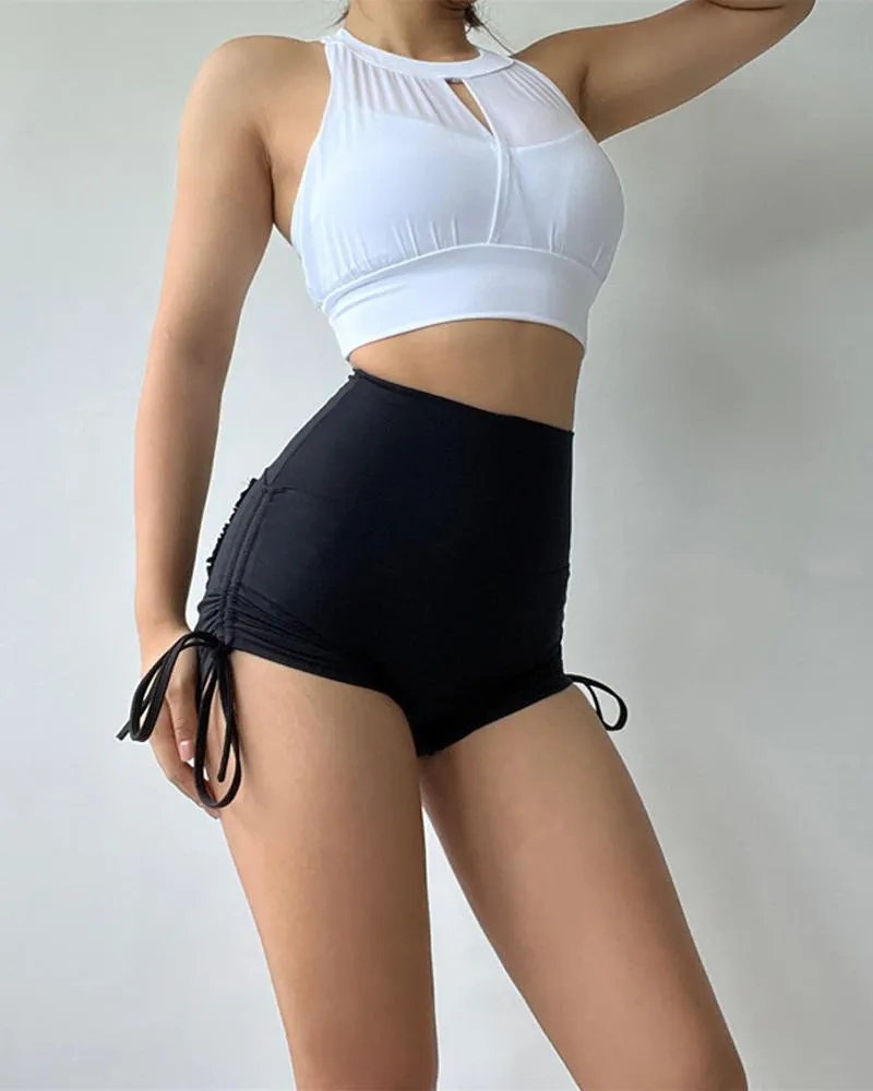 Ruched Drawstring High Waist Active Shorts