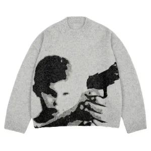 Run She Got the Gun Sweater for a Y2K Grunge Aesthetic Look