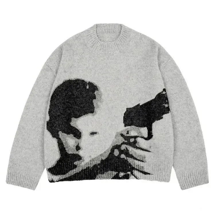 Run She Got the Gun Sweater for a Y2K Grunge Aesthetic Look