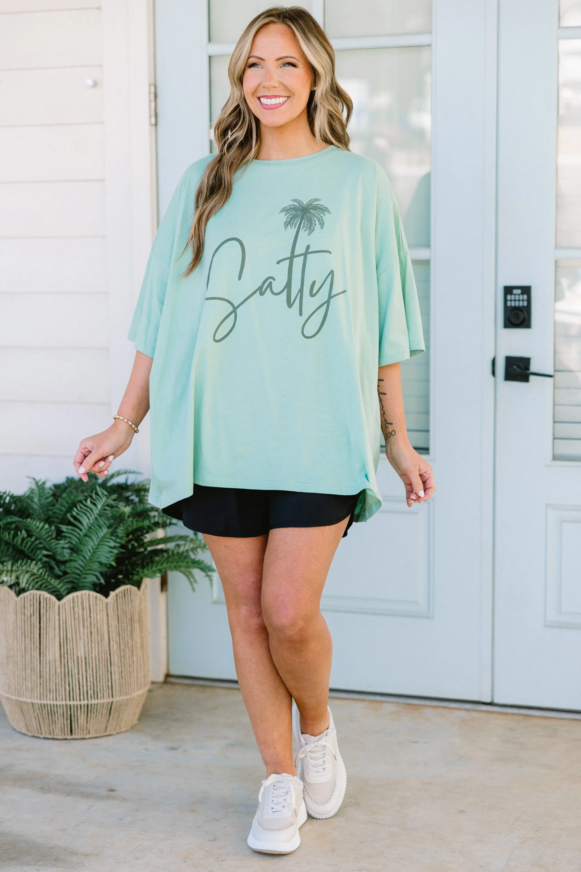 Salty Babe Boyfriend Tee, Light Green