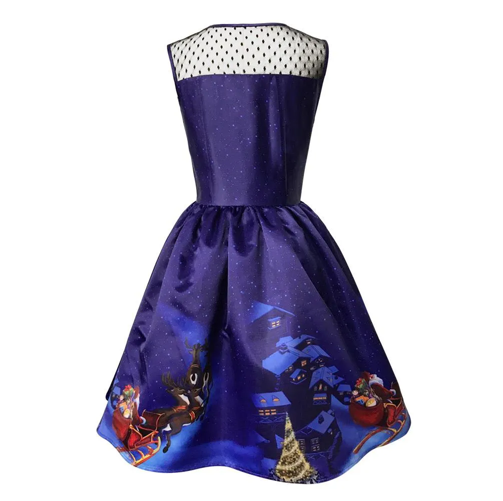 Santa Claus Print Lace Retro Party Dresses