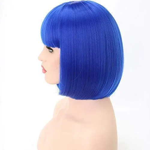 Sapphire blue | straight bob with straight bangs | hand dyed | synthetic 12" wig | stand out from the crowd | rave and cosplay | ready to go