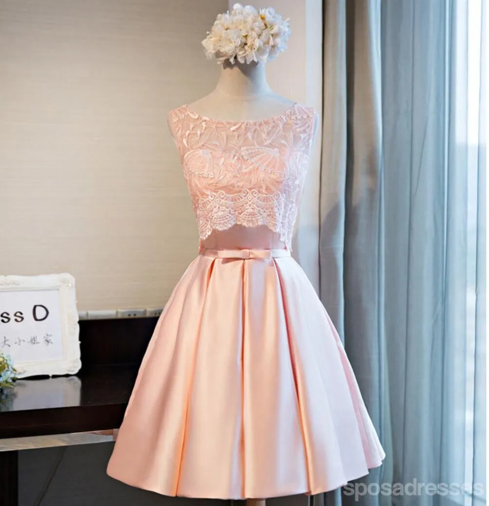 Scoop Neckline Peach Lace Cute Homecoming Prom Dresses, Affordable Short Party Prom Dresses, Perfect Homecoming Dresses, CM311