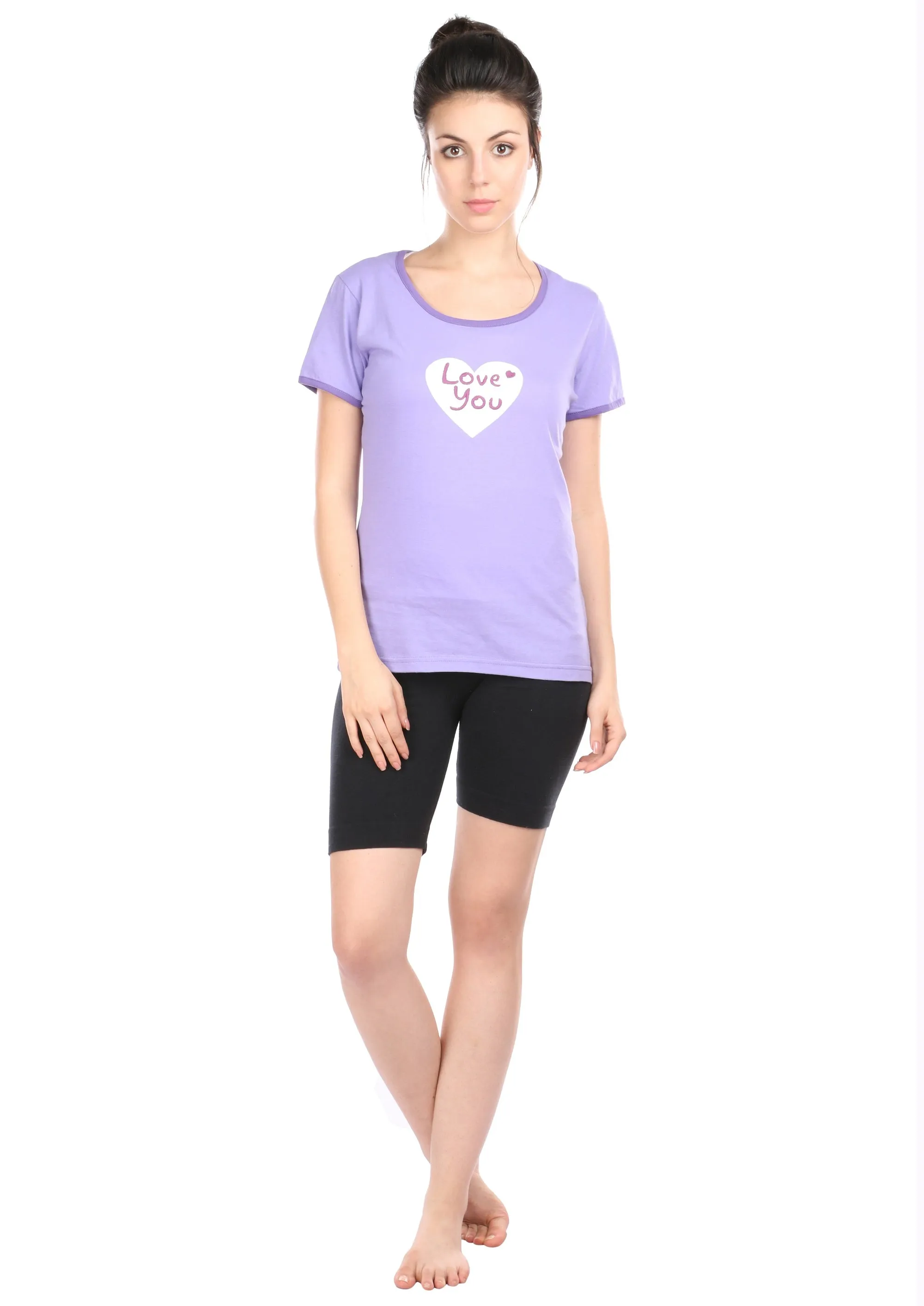 Semantic Women's Cotton T-Shirt - Heart Print (Slim Fit)