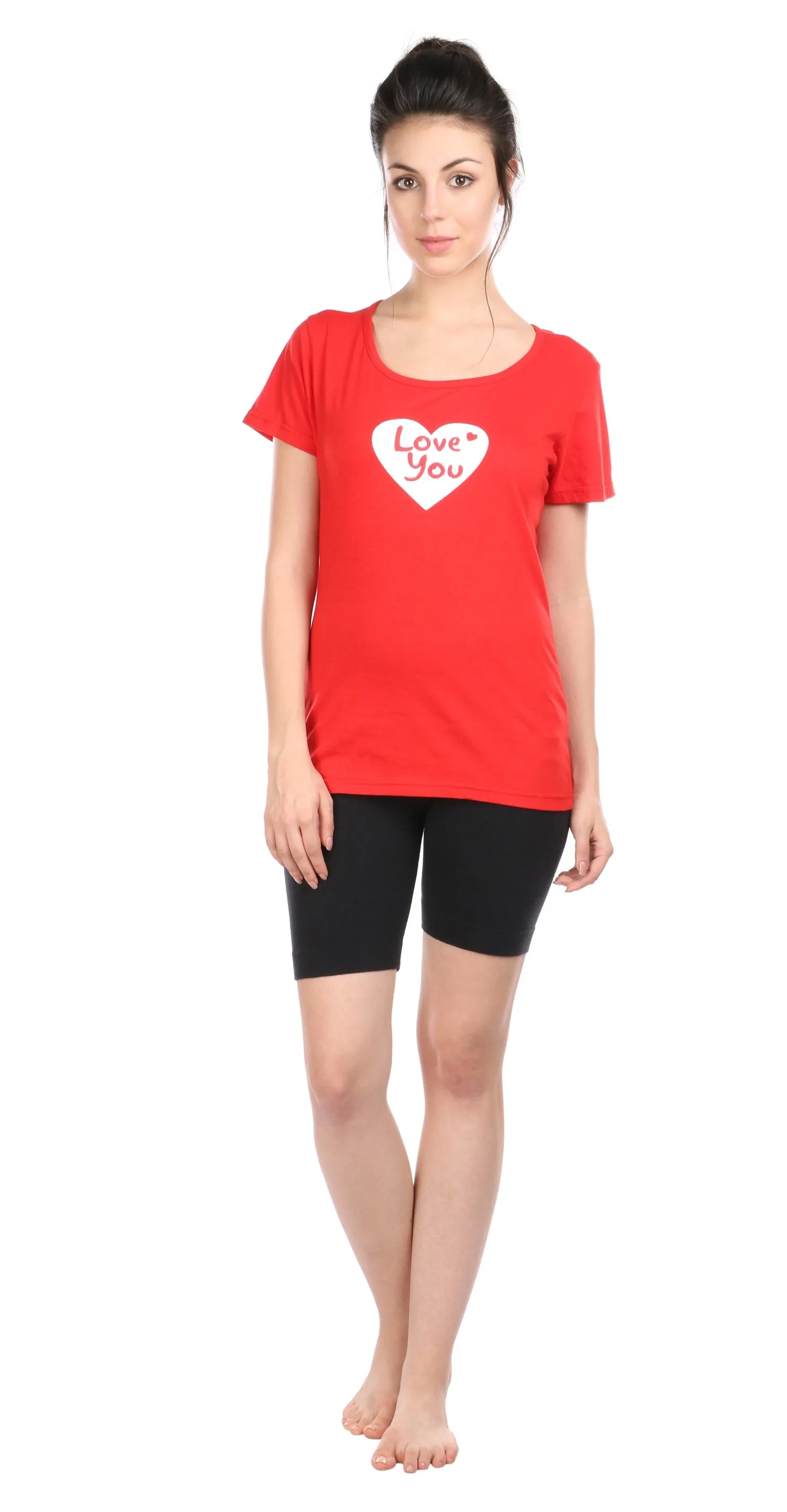 Semantic Women's Cotton T-Shirt - Heart Print (Slim Fit)