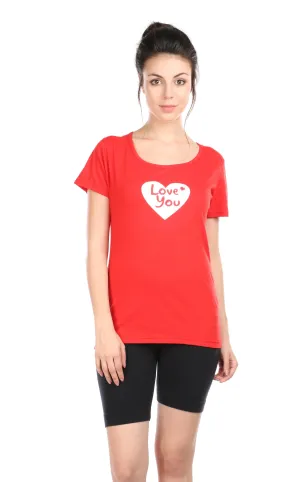 Semantic Women's Cotton T-Shirt - Heart Print (Slim Fit)