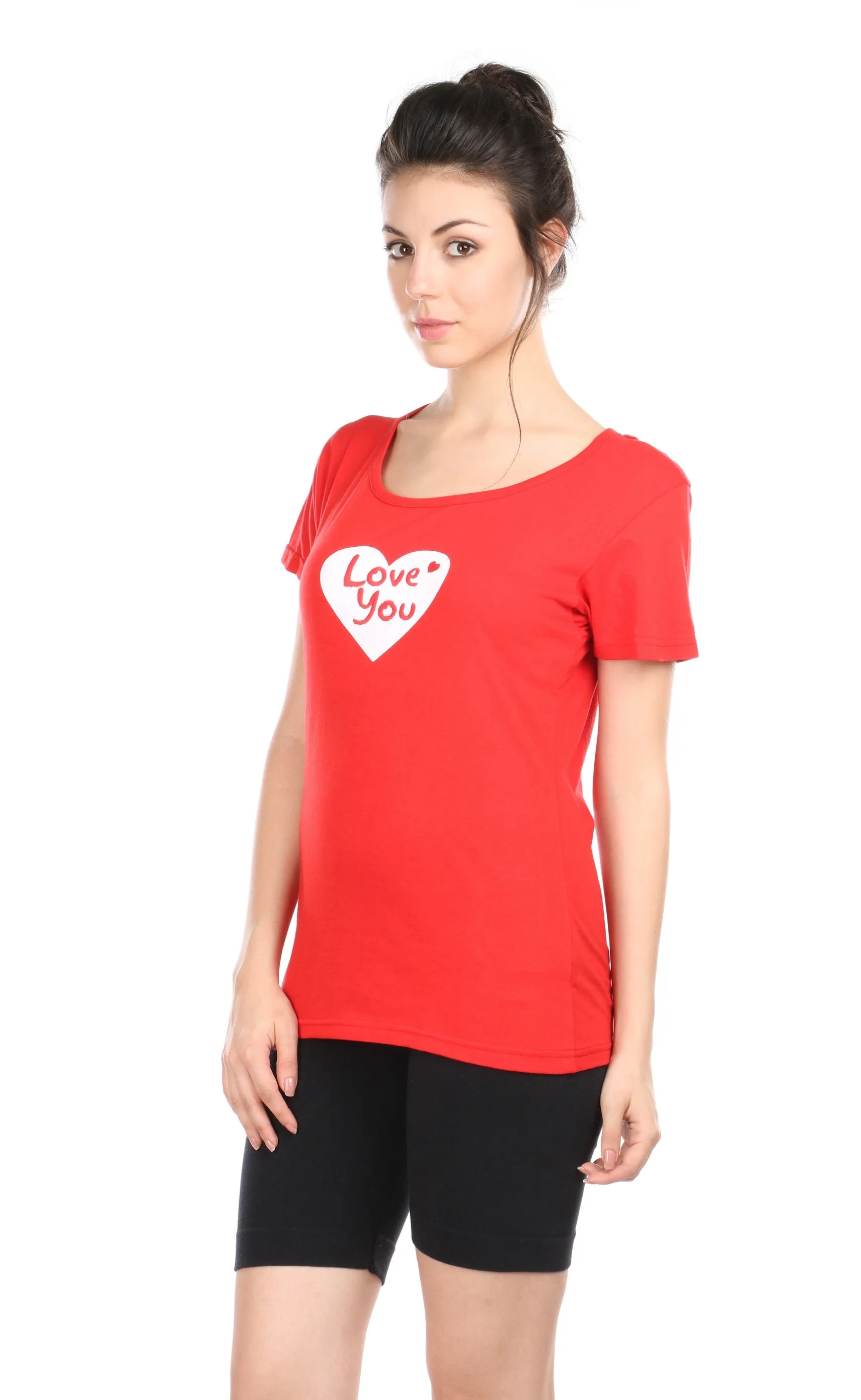 Semantic Women's Cotton T-Shirt - Heart Print (Slim Fit)