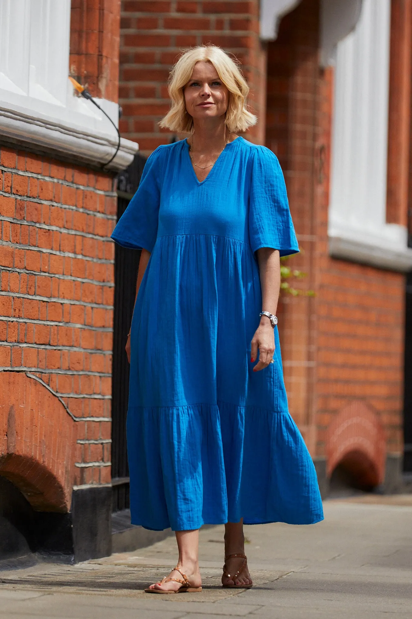 Serena Double Gauze Dress - Azure