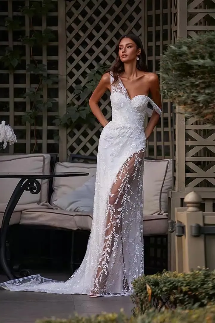 Sexy Lace  Split Mermaid Wedding Dress Spaghetti Strap Sleeveless  Bridal Gown New robe de mariage