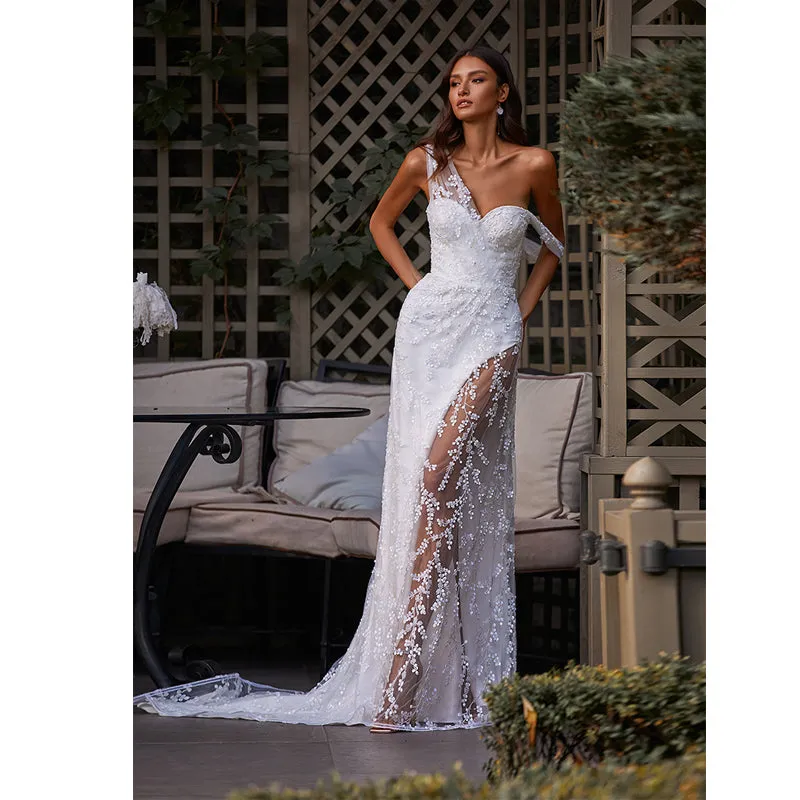 Sexy Lace  Split Mermaid Wedding Dress Spaghetti Strap Sleeveless  Bridal Gown New robe de mariage
