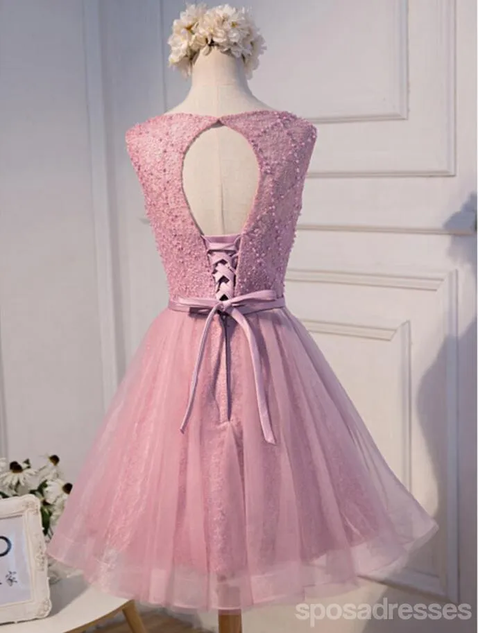 Sexy Open Back Pink Beaded Cute Homecoming Prom Dresses, Affordable Short Party Prom Dresses, Perfect Homecoming Dresses, CM303