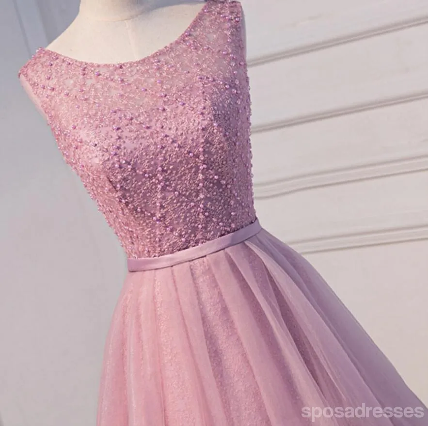 Sexy Open Back Pink Beaded Cute Homecoming Prom Dresses, Affordable Short Party Prom Dresses, Perfect Homecoming Dresses, CM303