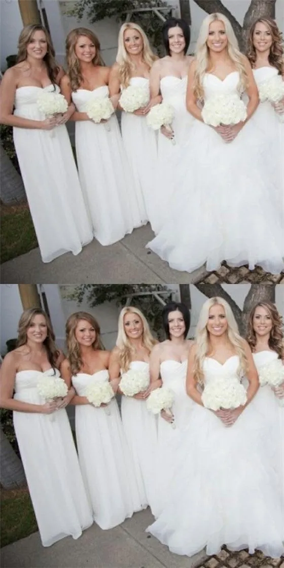 Sexy Sweetheart Sleeveless Long Cheap White Chiffon Bridesmaid Dresses Online, QB0201