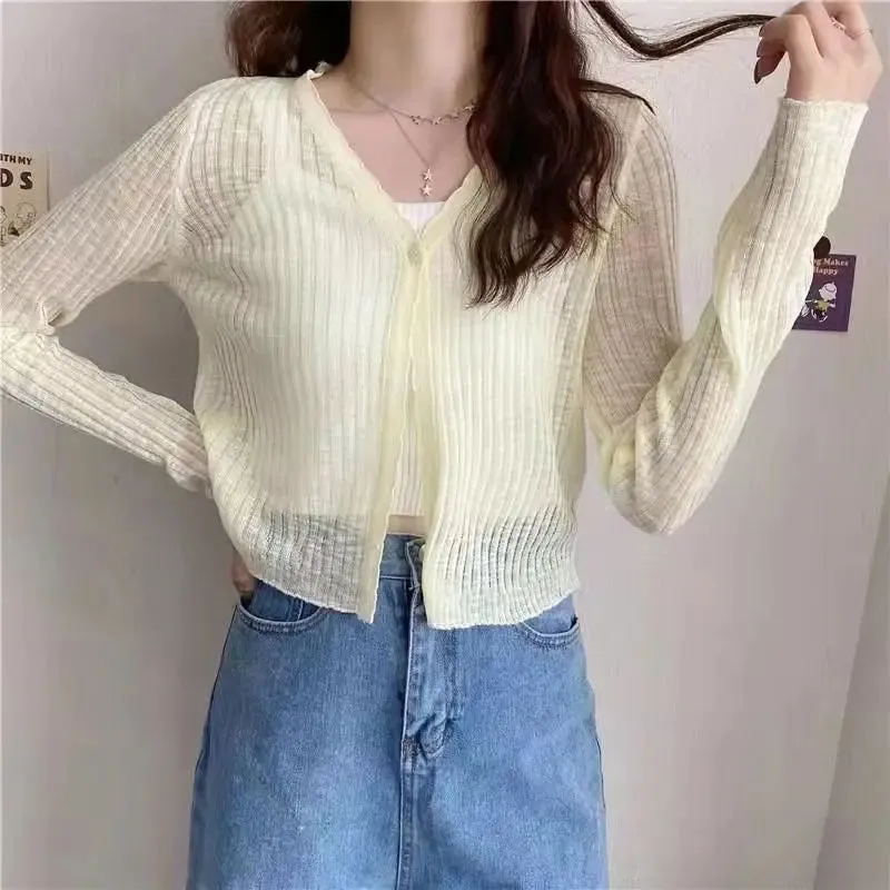 Sexy Women V Neck Button Long Sleeve Cropped Knitted Loose Sweater Tops