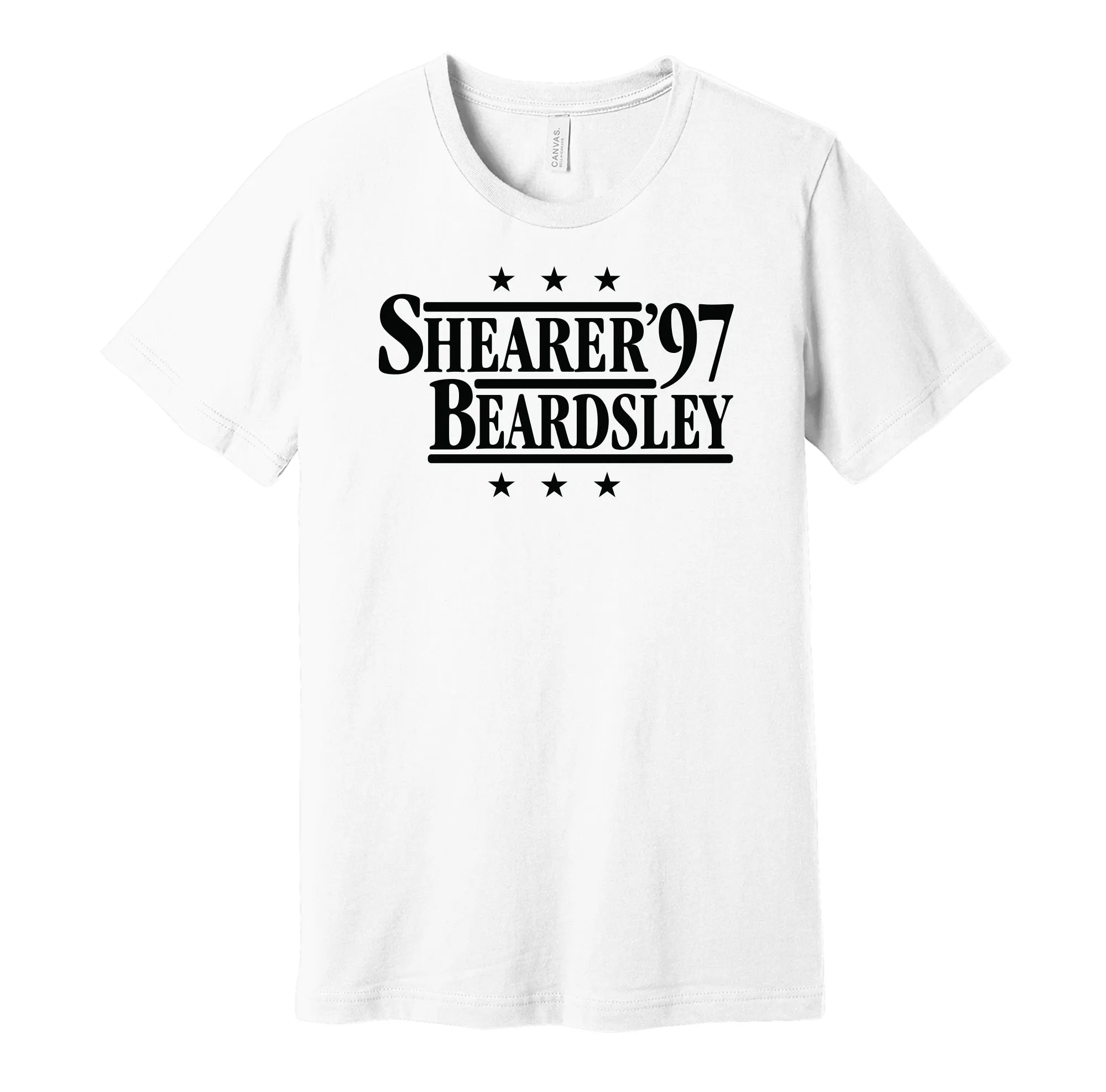 Shearer & Beardsley '97 - Newcastle Football Legends Political Campaign Parody T-Shirt - Hyper Than Hype Shirts