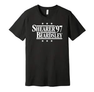 Shearer & Beardsley '97 - Newcastle Football Legends Political Campaign Parody T-Shirt - Hyper Than Hype Shirts