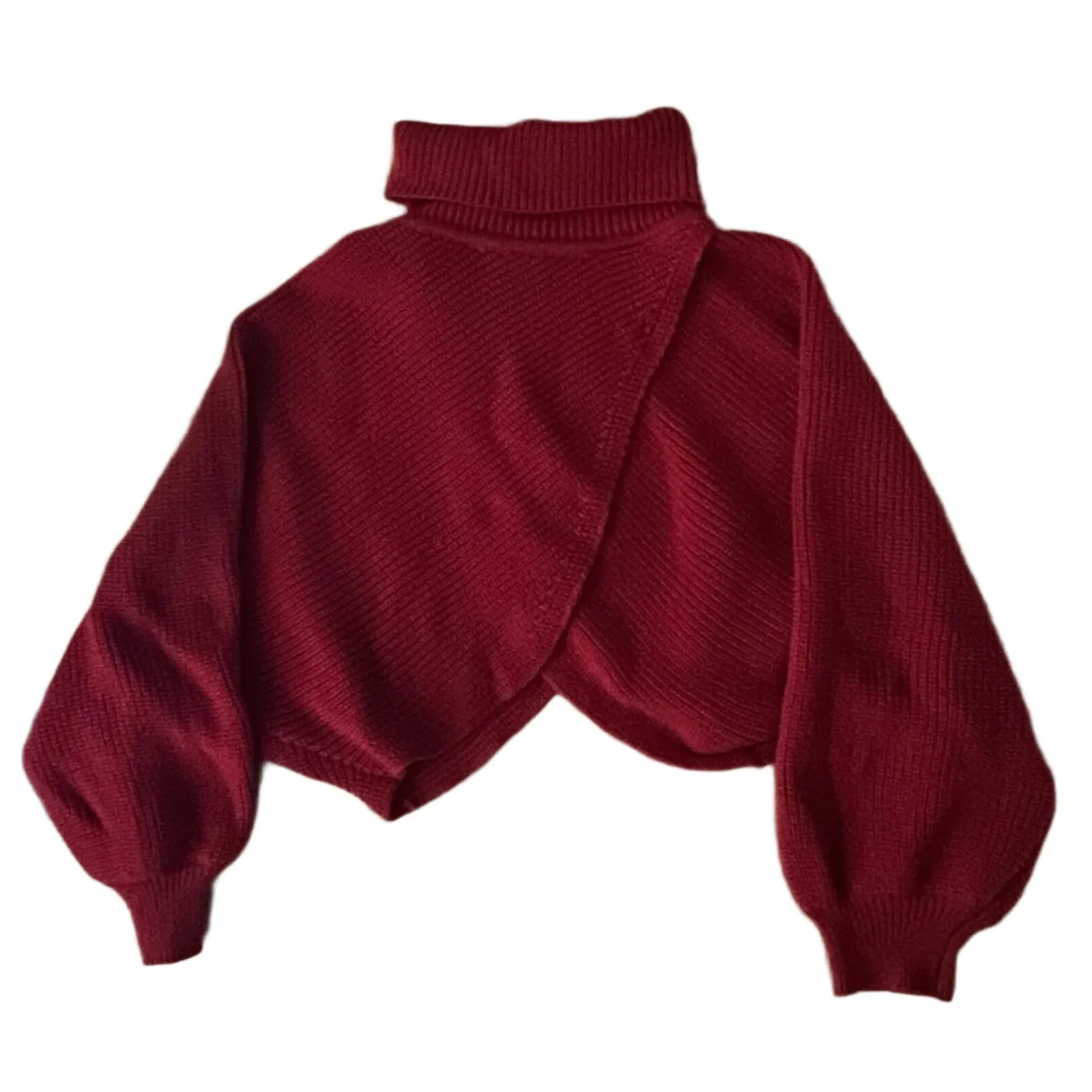 Shein Women's Red Cropped Cross Turtleneck Knit Sweater, Size XL