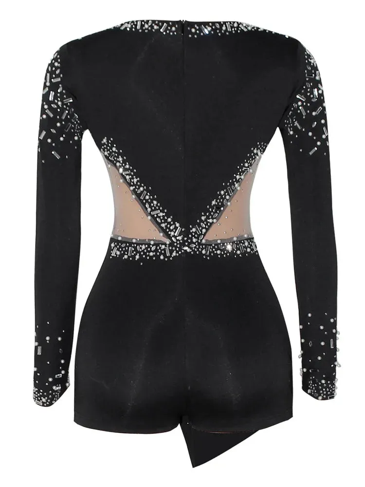 Short Prom Dresses Long Sleeve Mermaid Sequins Beaded Evening Gowns Sexy Thigh Slit Party Wear
