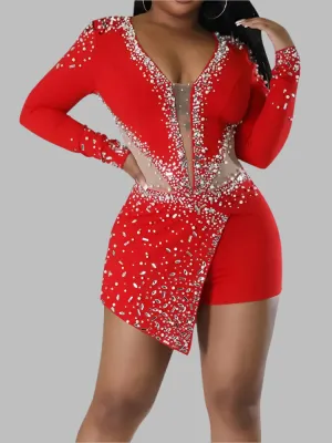 Short Prom Dresses Long Sleeve Mermaid Sequins Beaded Evening Gowns Sexy Thigh Slit Party Wear