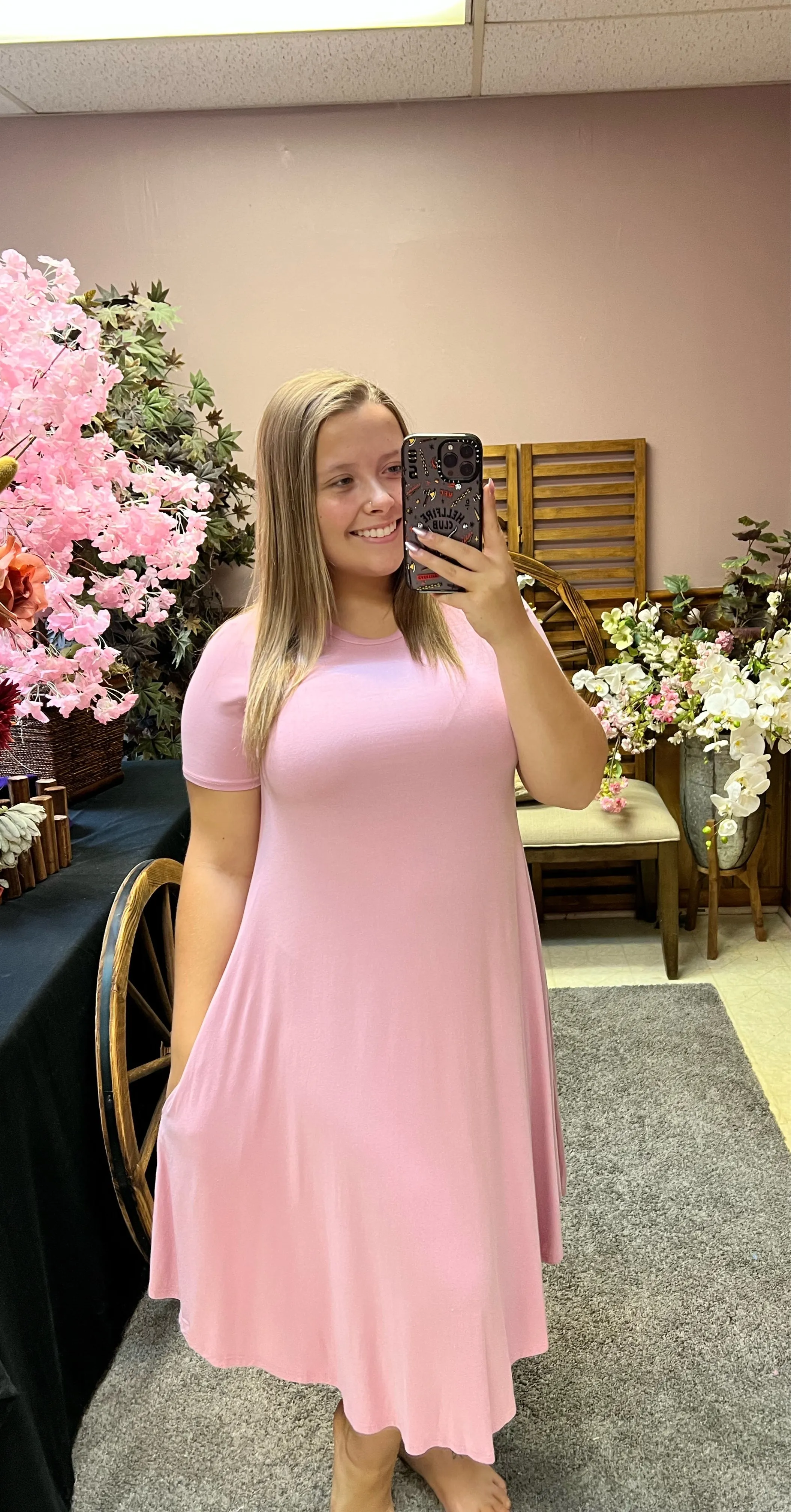 Short Sleeve Pink Dress