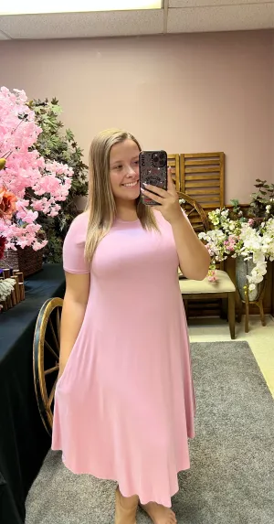 Short Sleeve Pink Dress