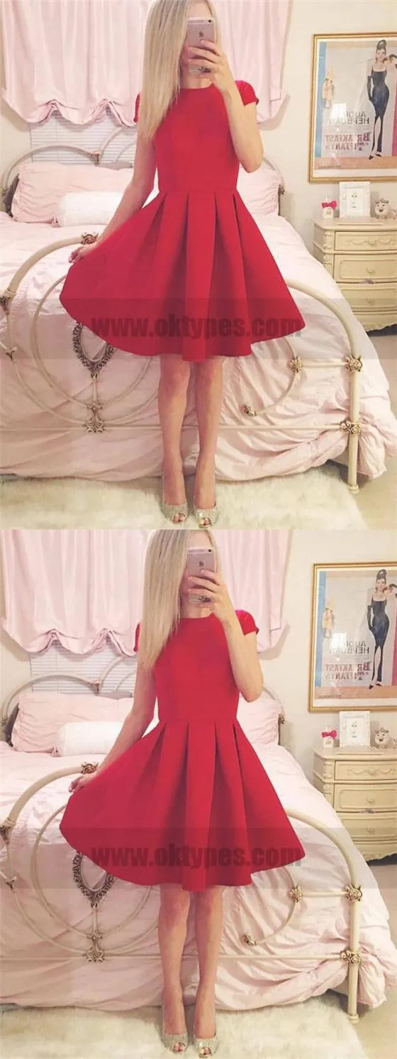 Short Sleeves Simple Cheap Short Red Homecoming Dresses Online, TYP0785