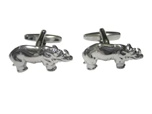 Silver Toned Shiny Textured Rhino Cufflinks