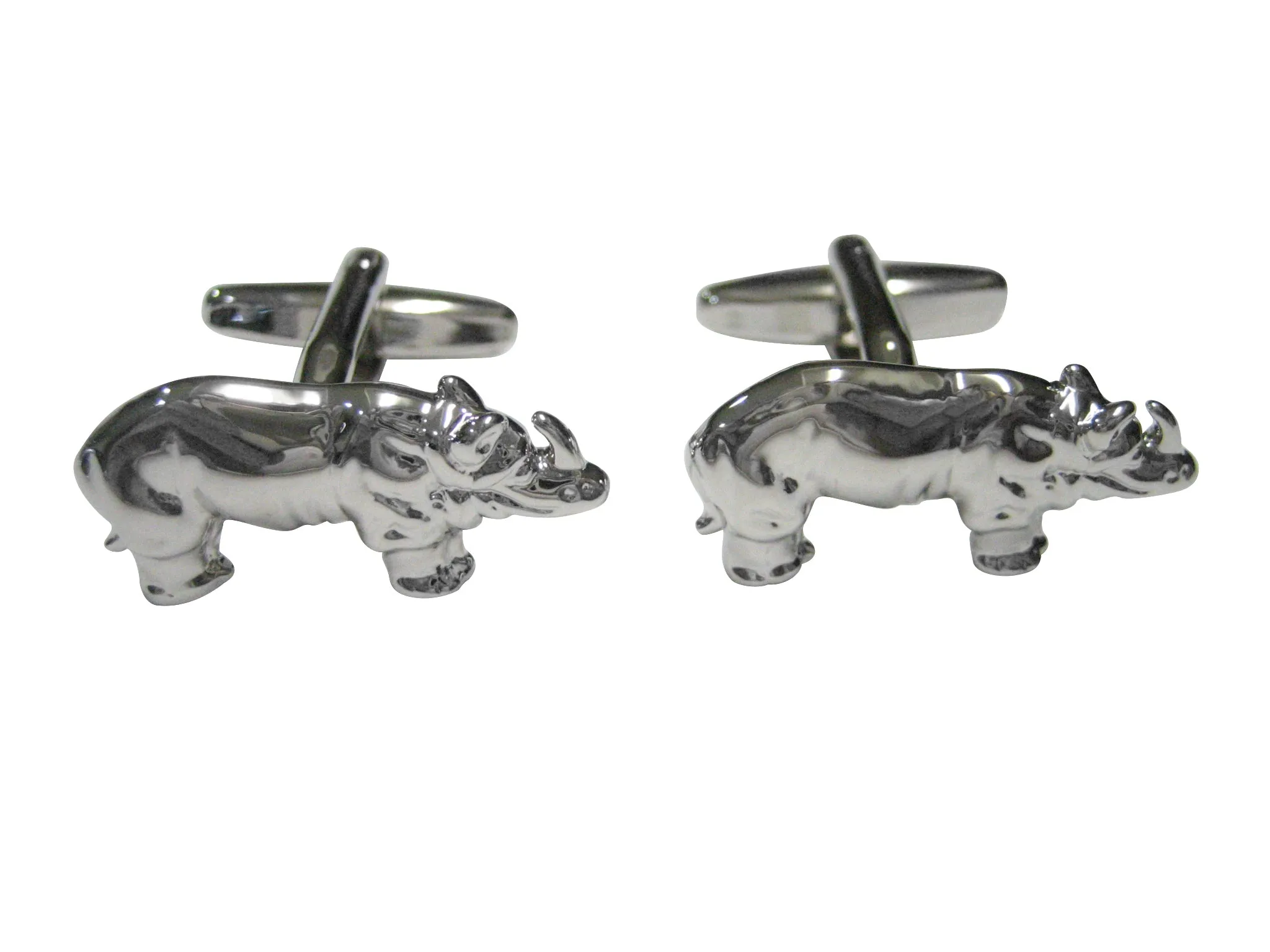Silver Toned Shiny Textured Rhino Cufflinks