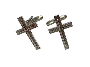 Silver Toned Textured Cross Cufflinks