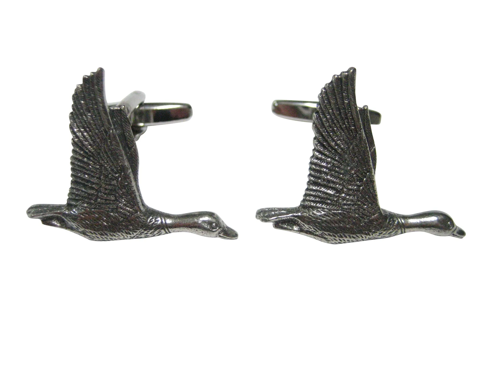 Silver Toned Textured Flying Mallard Duck Cufflinks