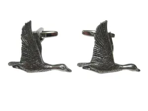 Silver Toned Textured Flying Mallard Duck Cufflinks
