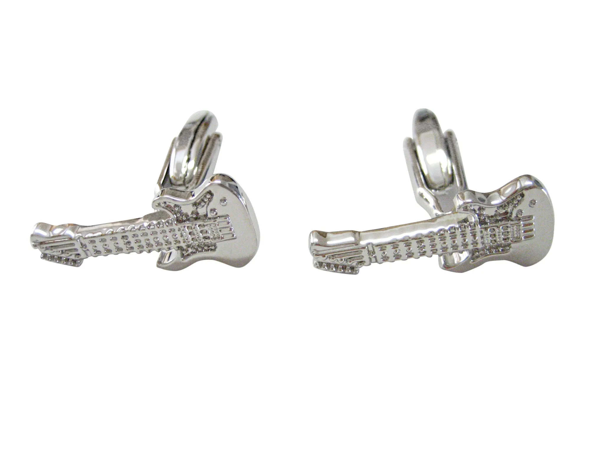 Silver Toned Textured Guitar Cufflinks