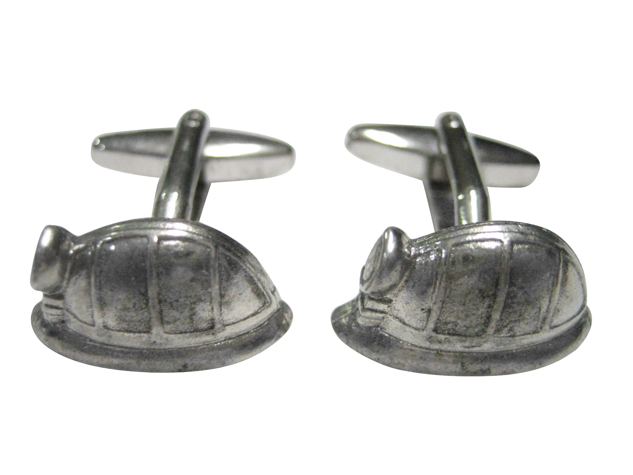 Silver Toned Textured Mining Helmet Cufflinks
