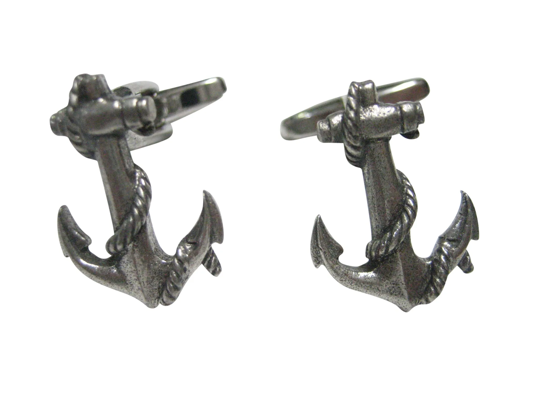 Silver Toned Textured Nautical Anchor Cufflinks