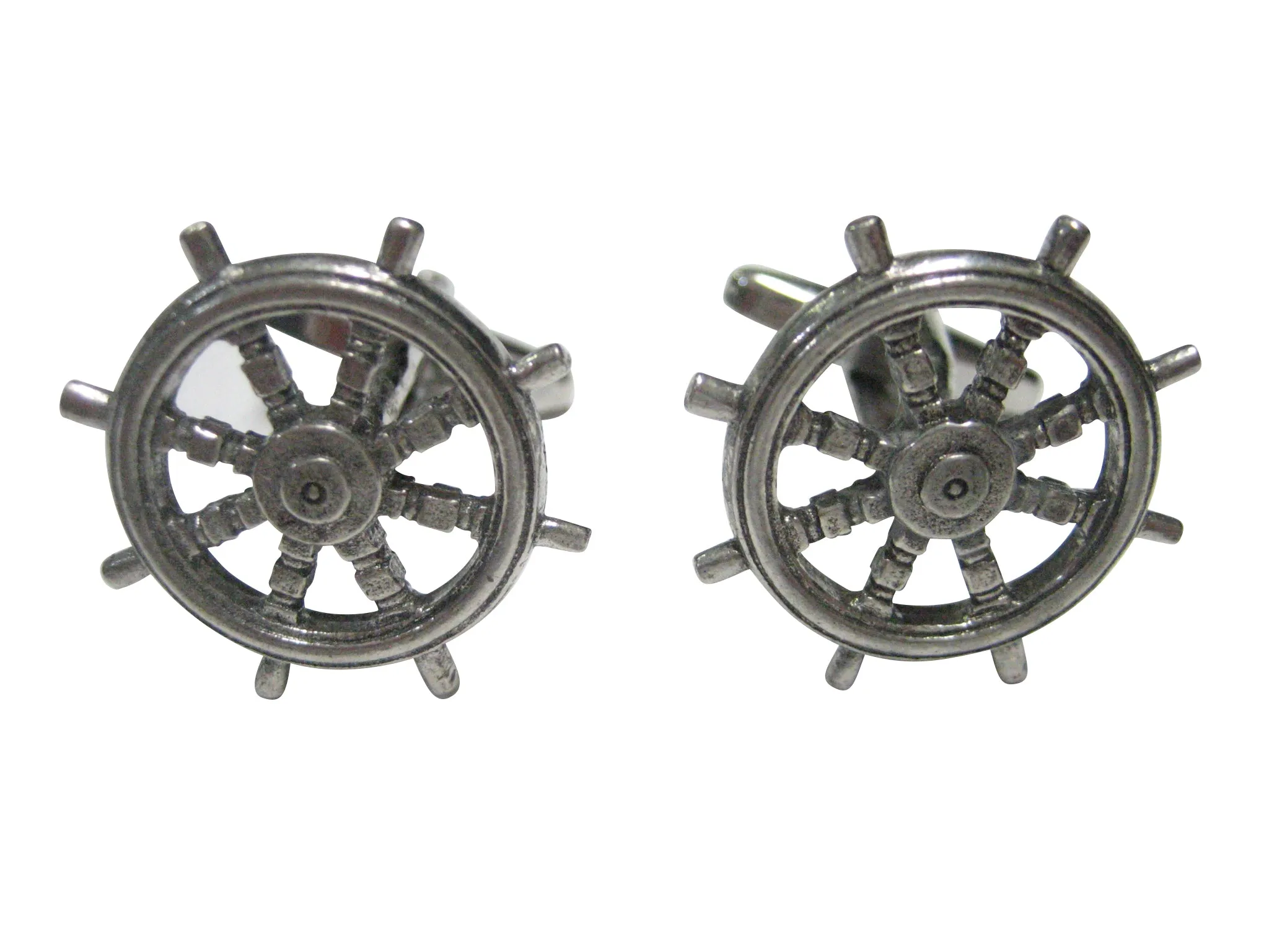 Silver Toned Textured Nautical Helm Cufflinks