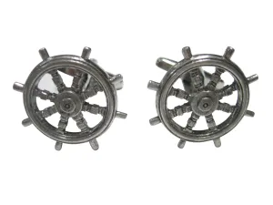 Silver Toned Textured Nautical Helm Cufflinks