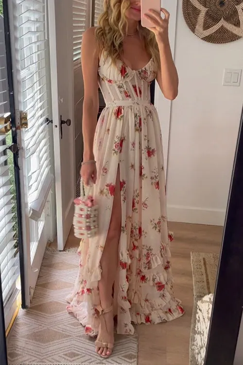 SIMGE | LONG FLOWER DRESS WITH SLIT