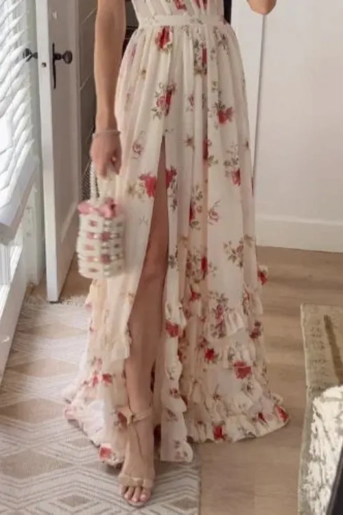 SIMGE | LONG FLOWER DRESS WITH SLIT