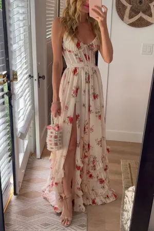 SIMGE | LONG FLOWER DRESS WITH SLIT