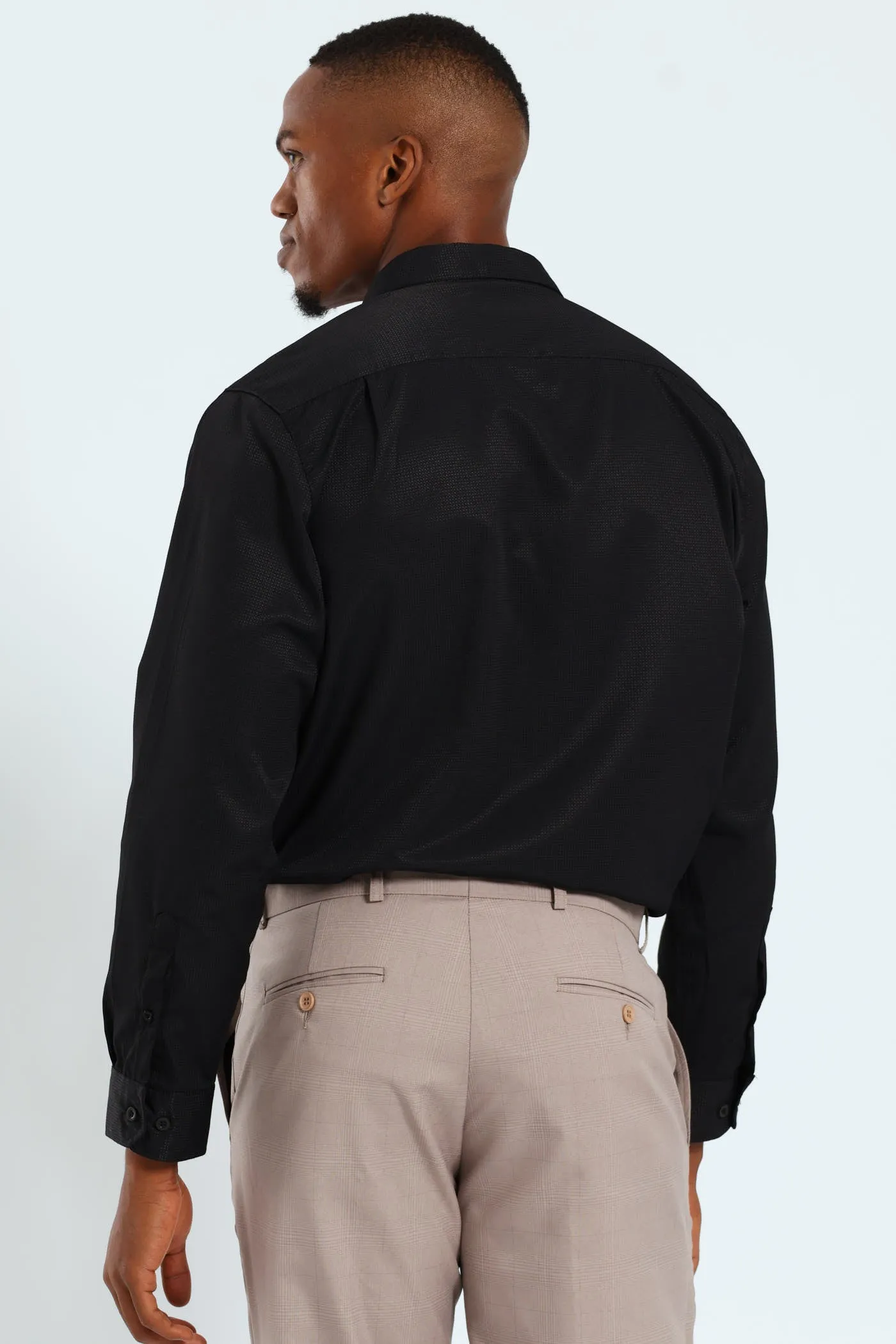 Slim Textured Long Sleeve Shirt - Black