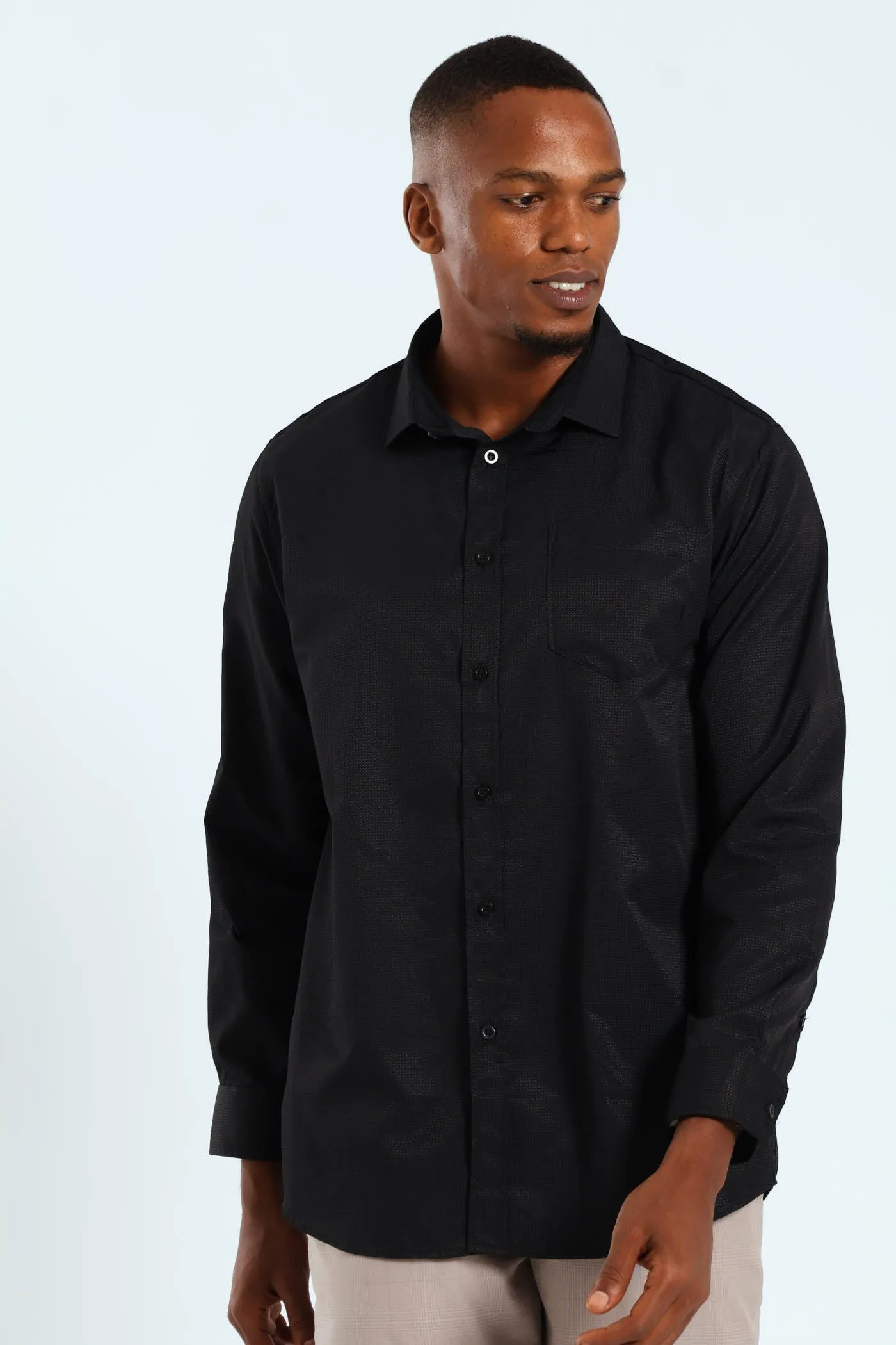 Slim Textured Long Sleeve Shirt - Black